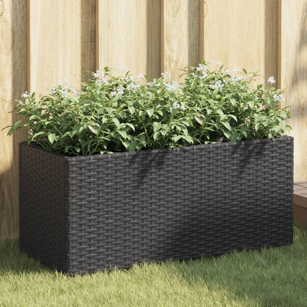 Plantenbakken met 2 potten 2 st 72x30x32 cm poly rattan zwart