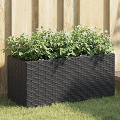 Plantenbakken met 2 potten 2 st 72x30x32 cm poly rattan zwart