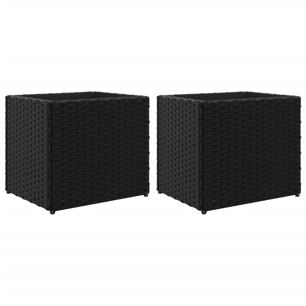 Plantenbakken 2 st 36x30x32 cm poly rattan zwart
