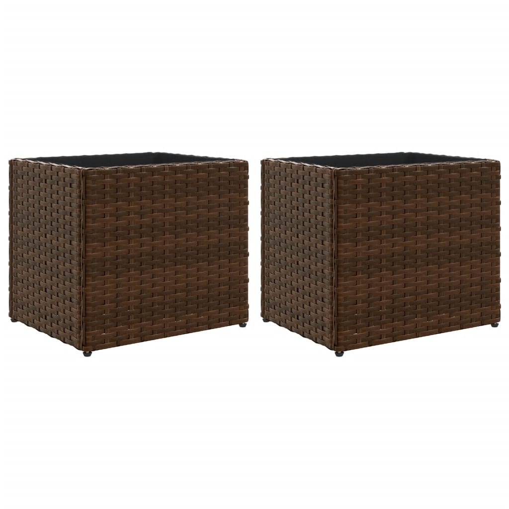 Plantenbakken 2 st 36x30x32 cm poly rattan bruin