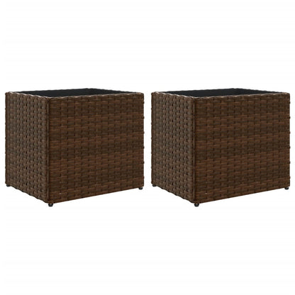 Plantenbakken 2 st 36x30x32 cm poly rattan bruin