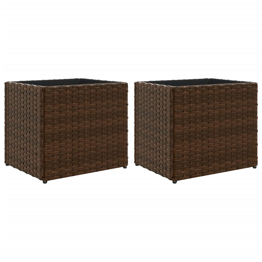 Plantenbakken 2 st 36x30x32 cm poly rattan bruin