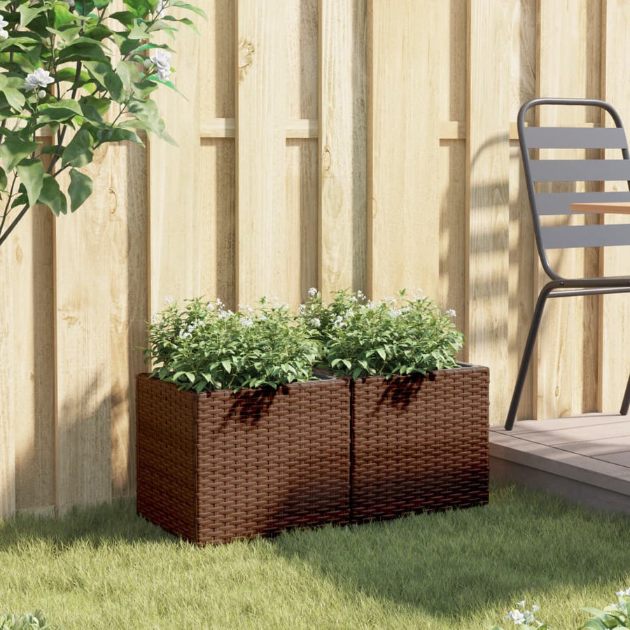 Plantenbakken 2 st 36x30x32 cm poly rattan bruin