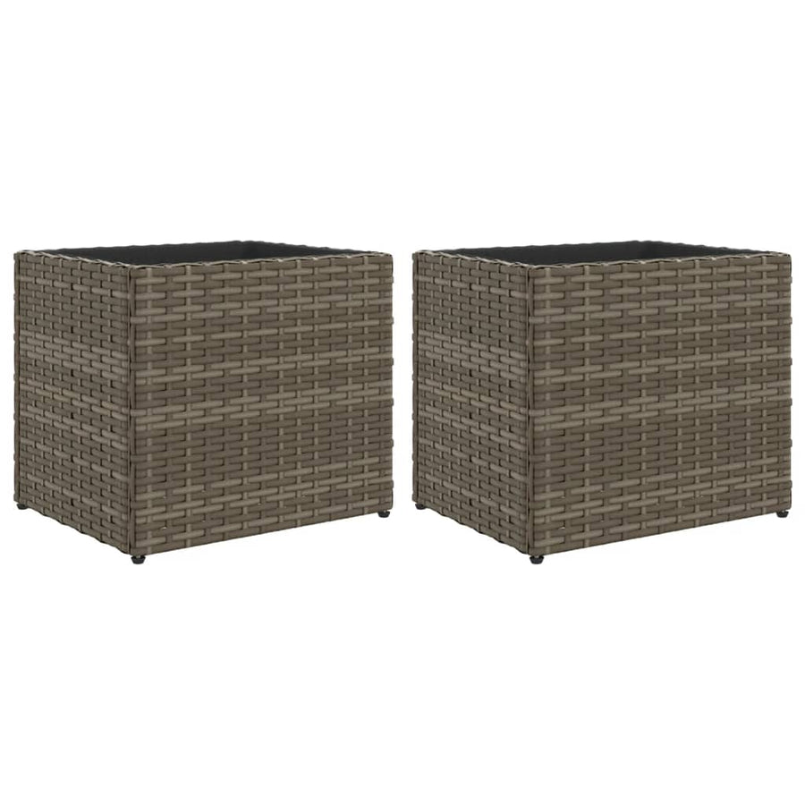 Plantenbakken 2 st 36x30x32 cm poly rattan grijs