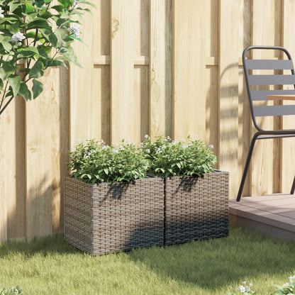 Plantenbakken 2 st 36x30x32 cm poly rattan grijs