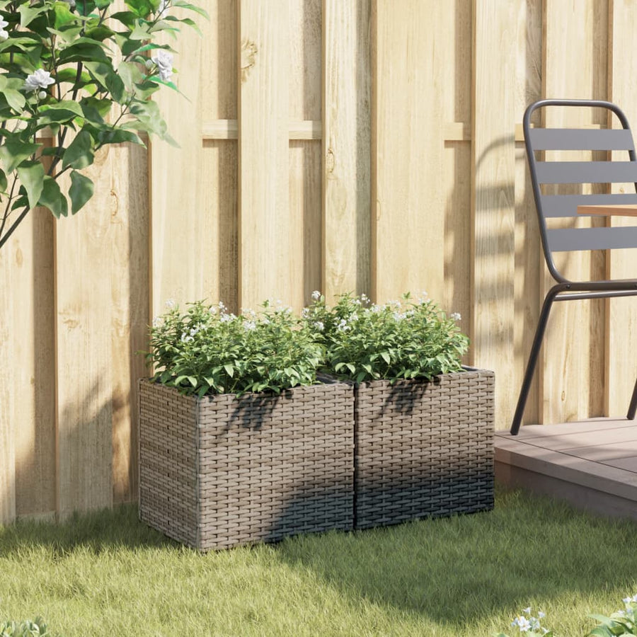 Plantenbakken 2 st 36x30x32 cm poly rattan grijs