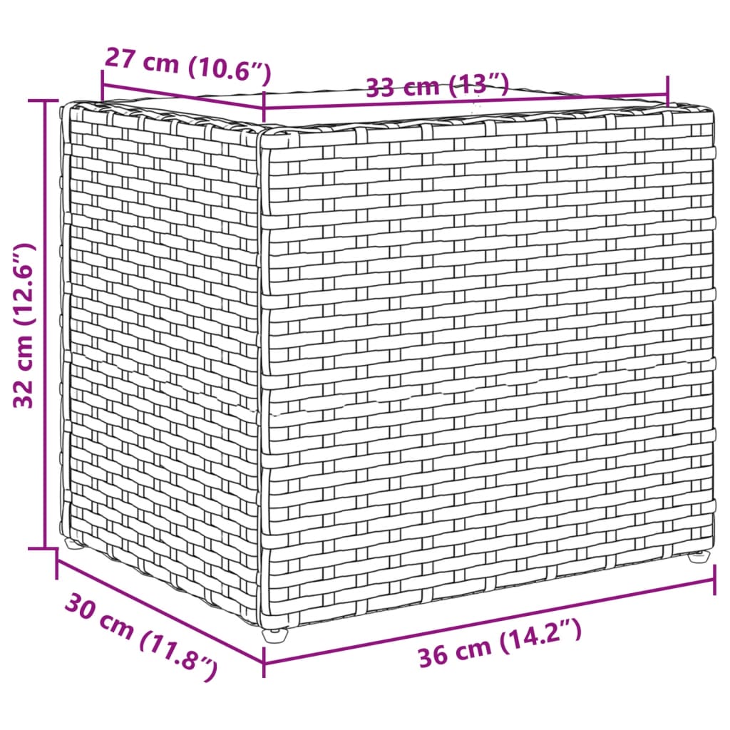 Plantenbakken 2 st 36x30x32 cm poly rattan grijs