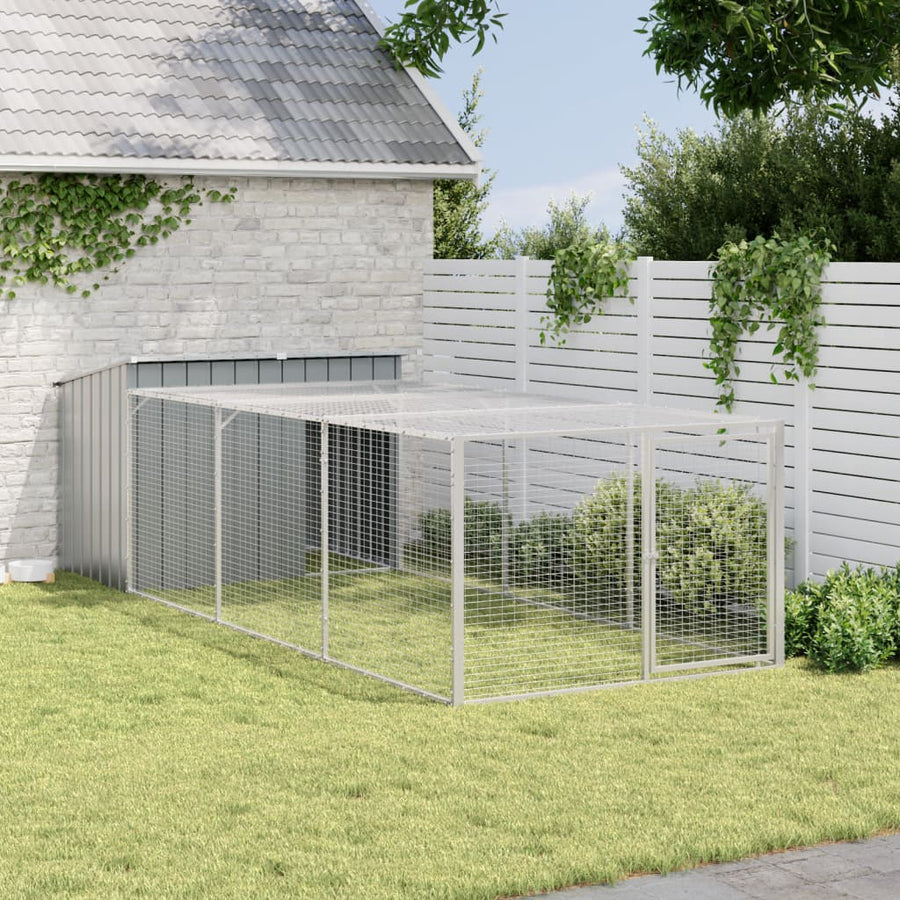Hondenhok Met Ren 153X396X110 Cm Gegalvaniseerd Staal Antraciet