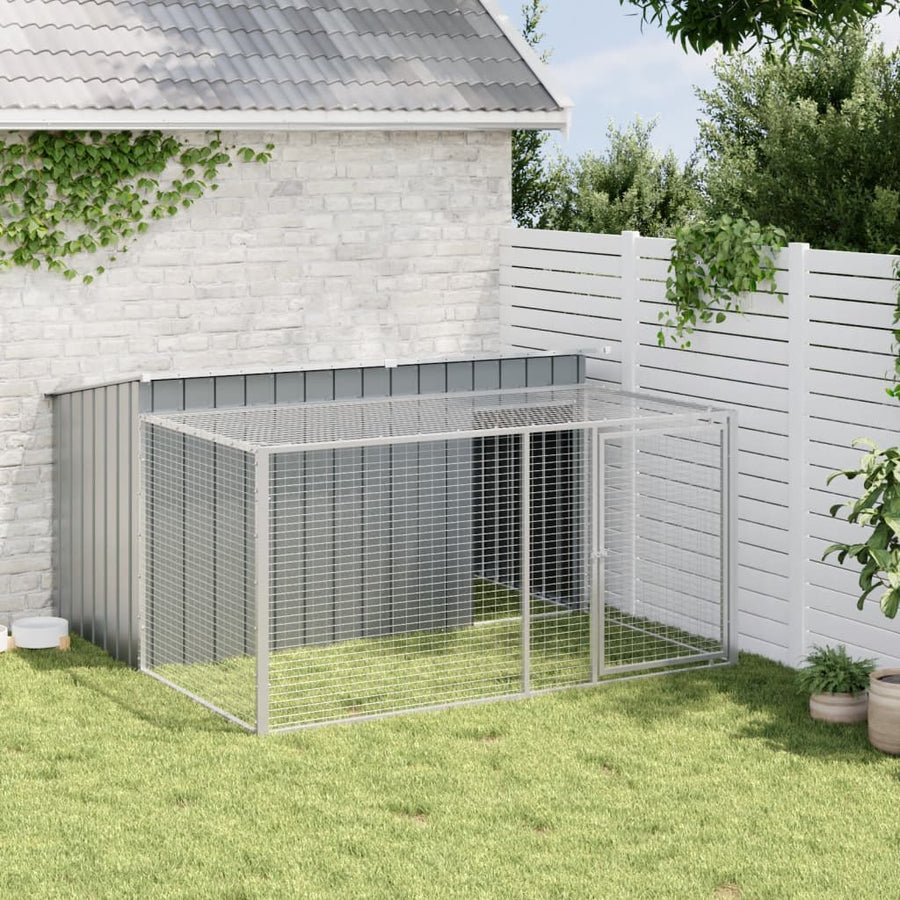 Hondenhok met ren antraciet 197x194x110 cm gegalvaniseerd staal