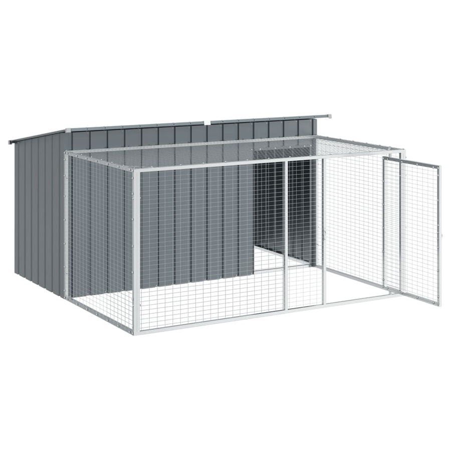 Hondenhok met ren antraciet 197x194x110 cm gegalvaniseerd staal