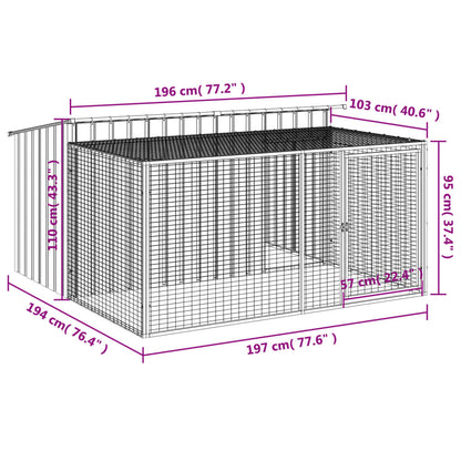 Hondenhok met ren antraciet 197x194x110 cm gegalvaniseerd staal