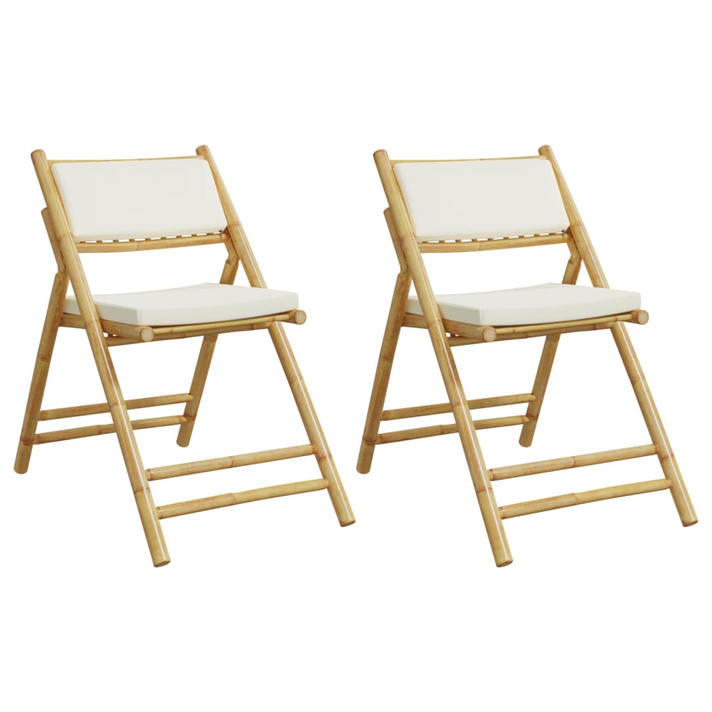 Bistrostoelen 2 st inklapbaar met kussens bamboe crèmewit