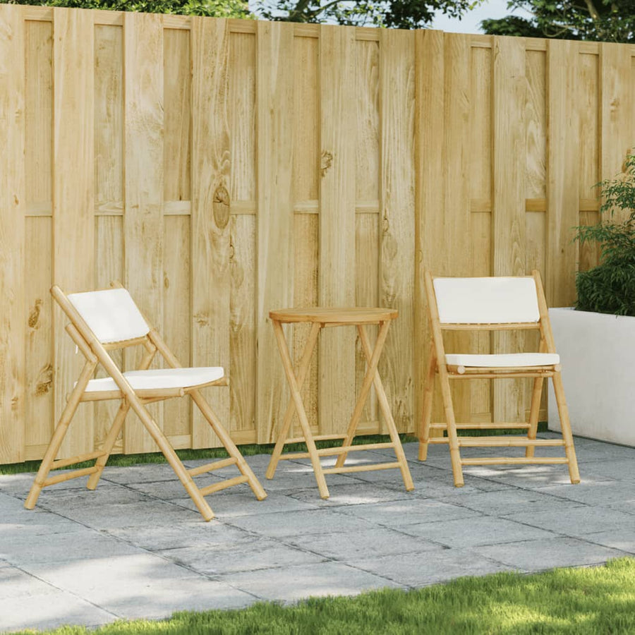 Bistrostoelen 2 st inklapbaar met kussens bamboe crèmewit