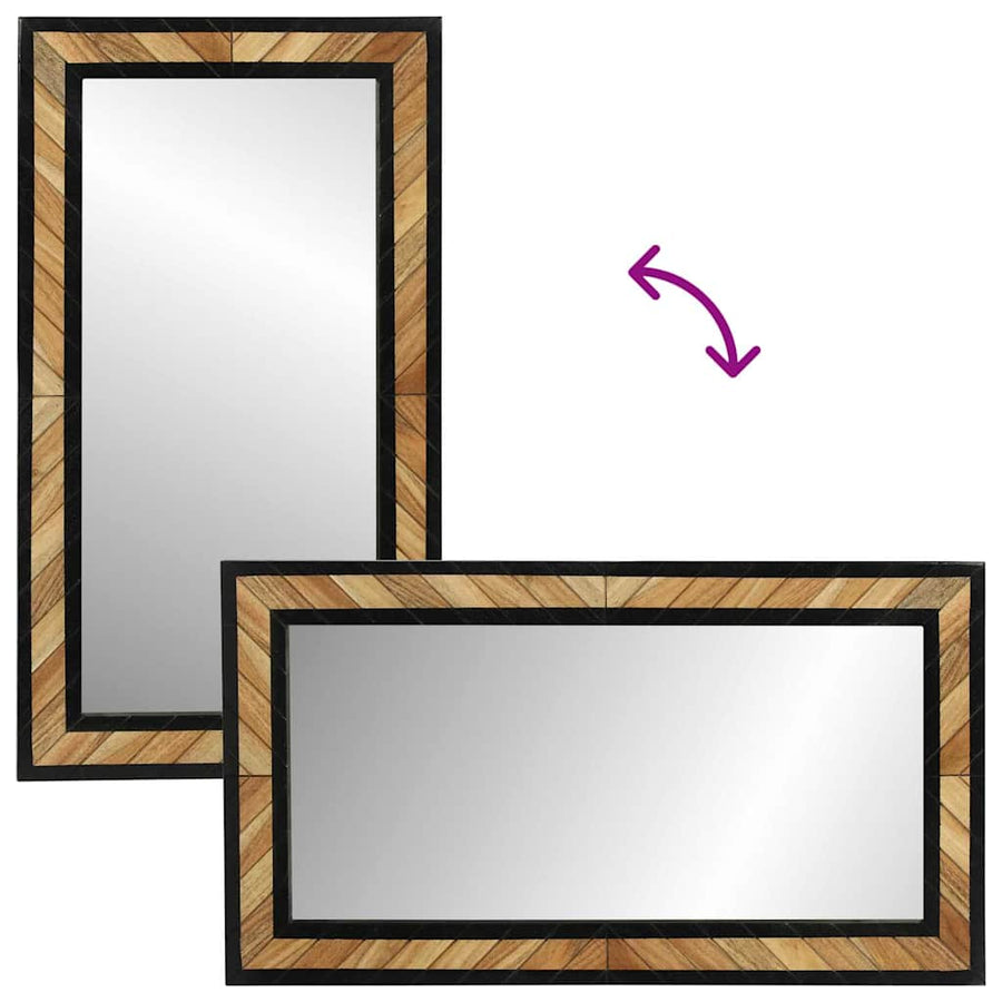 Wandspiegel Zwart en Bruin 50 x 2 x 90 cm Massief Acaciahout
