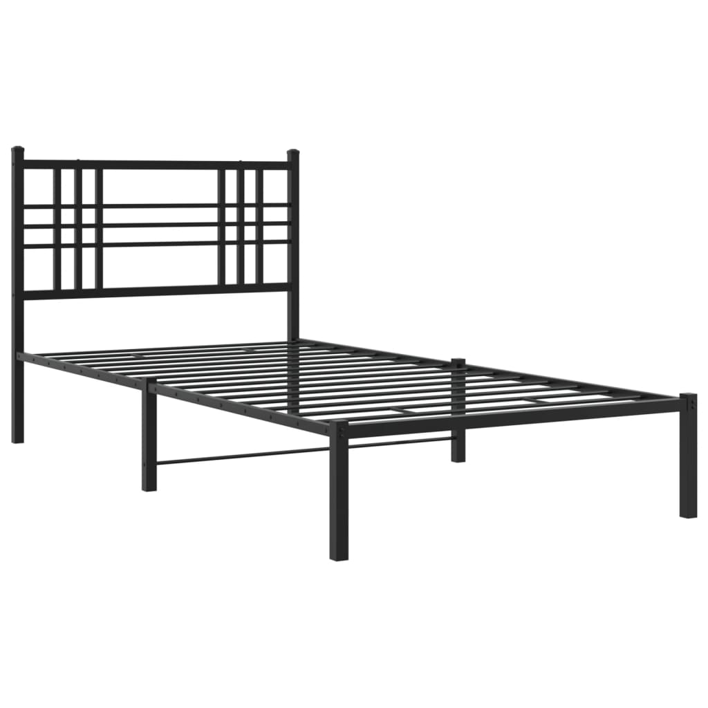 Bedframe met hoofdbord metaal zwart 90x190 cm