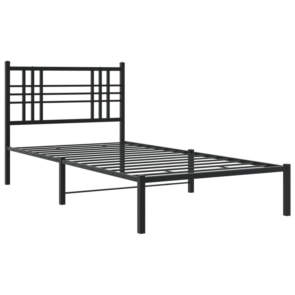 Bedframe met hoofdbord metaal zwart 100x190 cm