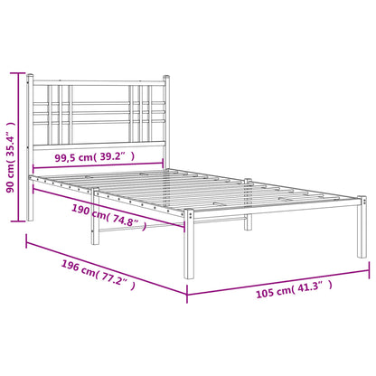 Bedframe met hoofdbord metaal zwart 100x190 cm