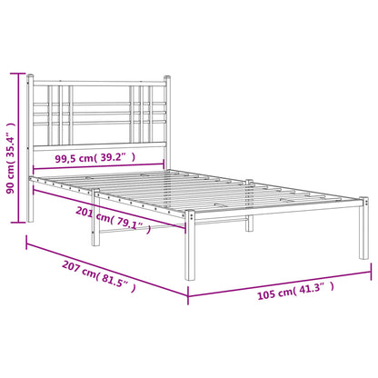 Bedframe met hoofdbord metaal zwart 100x200 cm