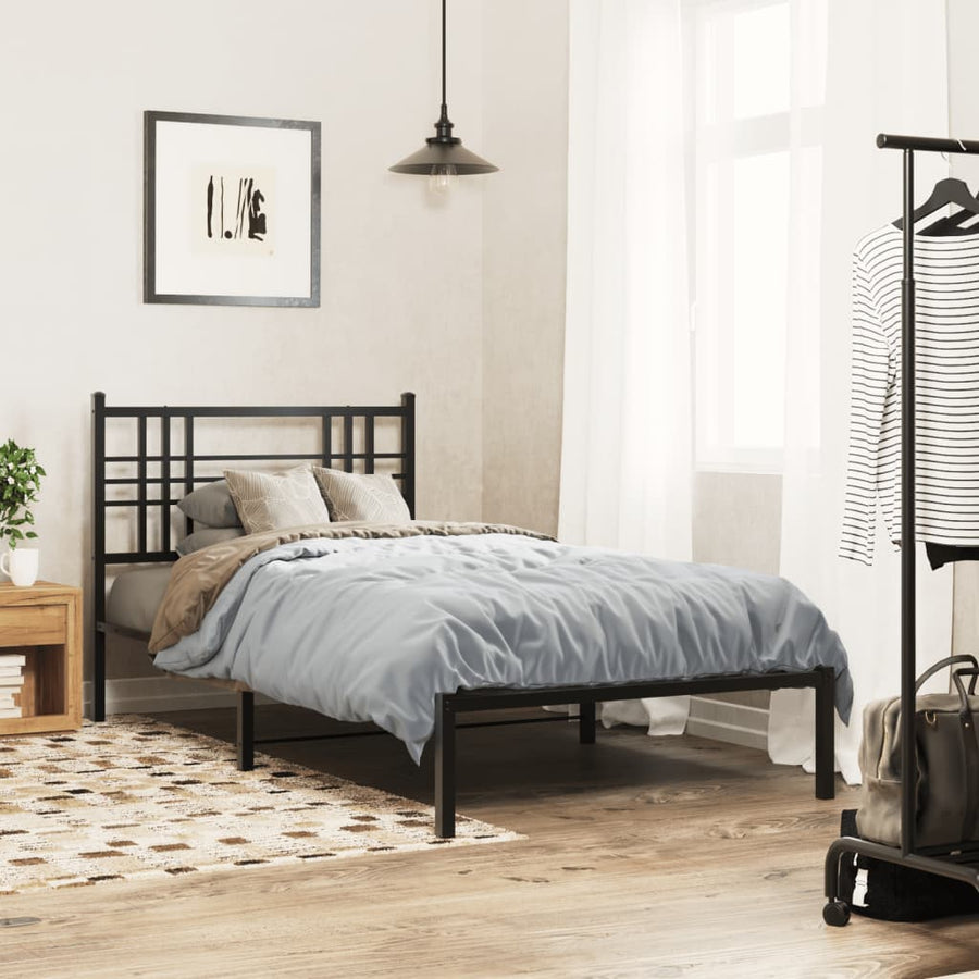 Bedframe met hoofdbord metaal zwart 100x200 cm