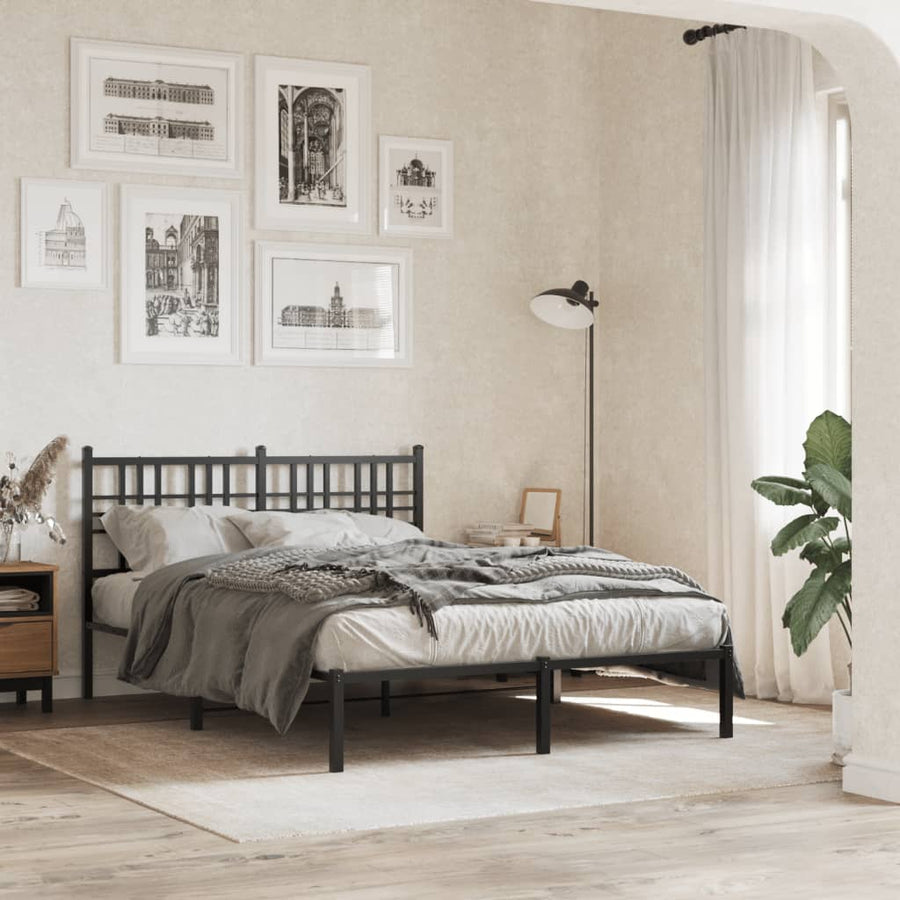 Bedframe met hoofdbord metaal zwart 120x190 cm