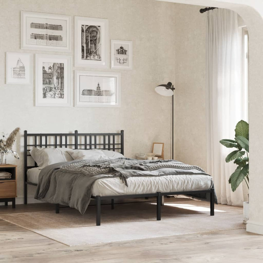 Bedframe met hoofdbord metaal zwart 120x200 cm