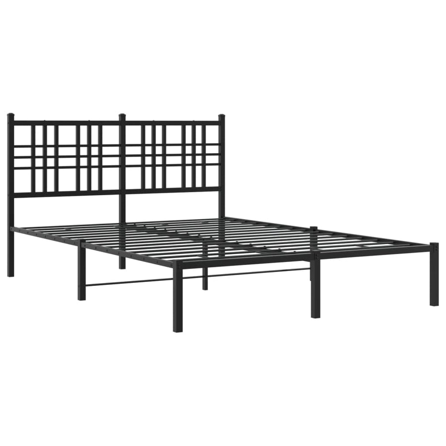 Bedframe met hoofdbord metaal zwart 135x190 cm