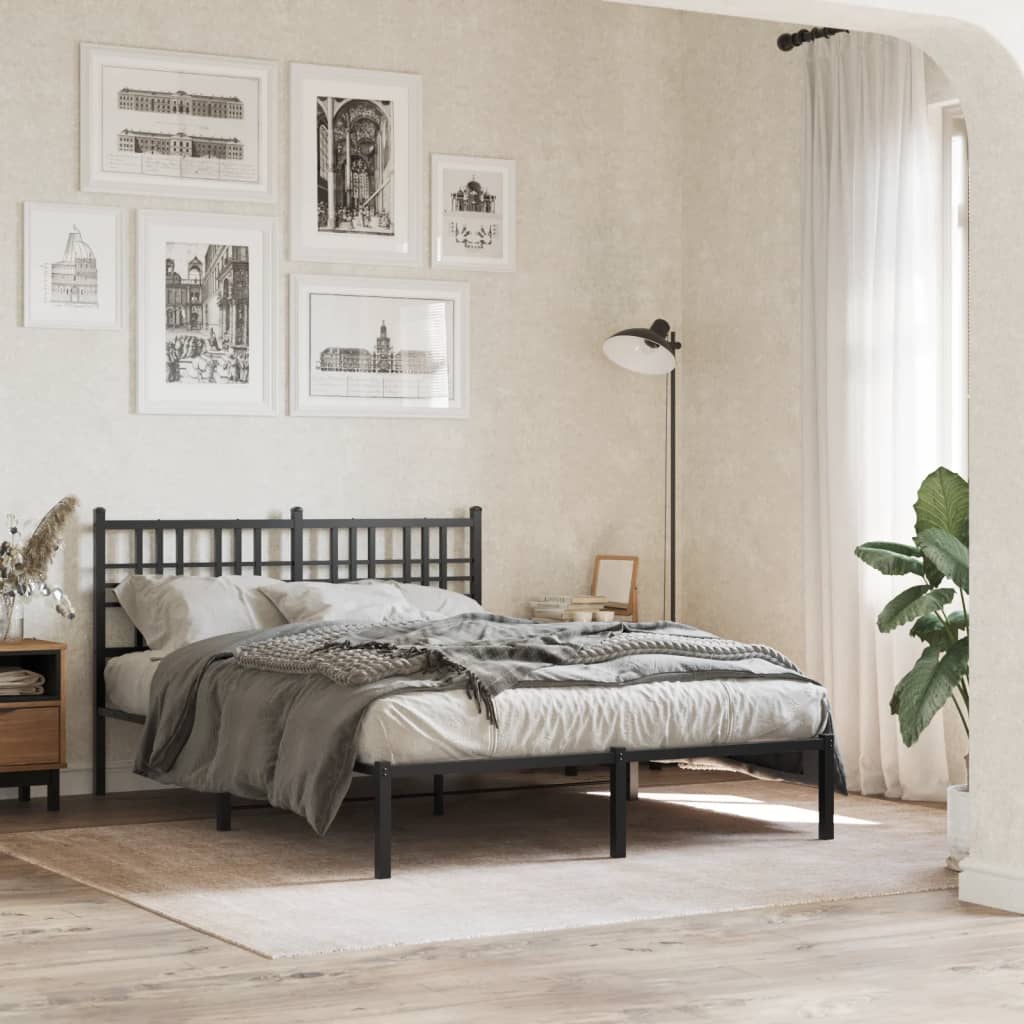Bedframe met hoofdbord metaal zwart 135x190 cm