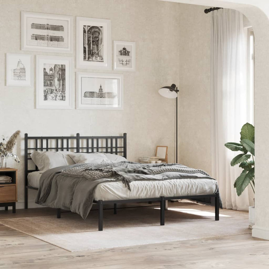 Bedframe met hoofdbord metaal zwart 135x190 cm