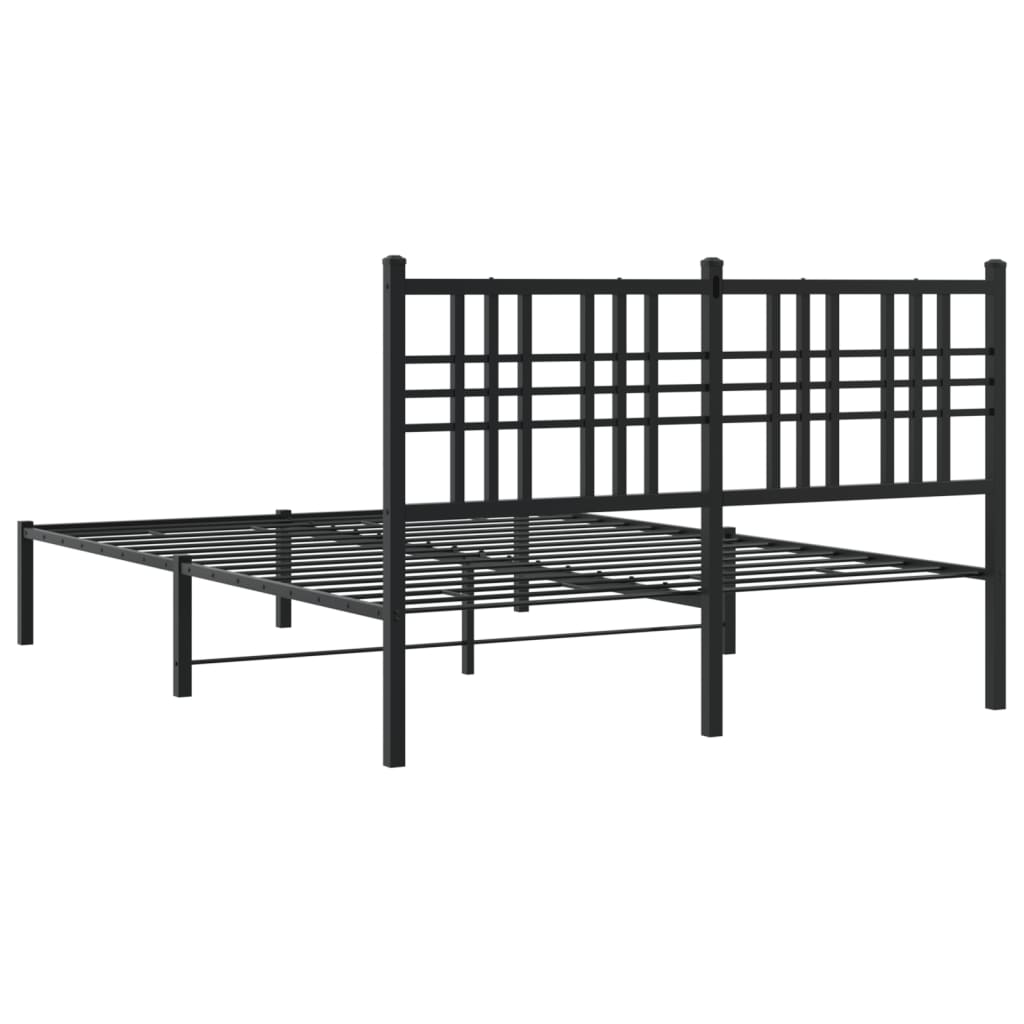 Bedframe met hoofdbord metaal zwart 135x190 cm