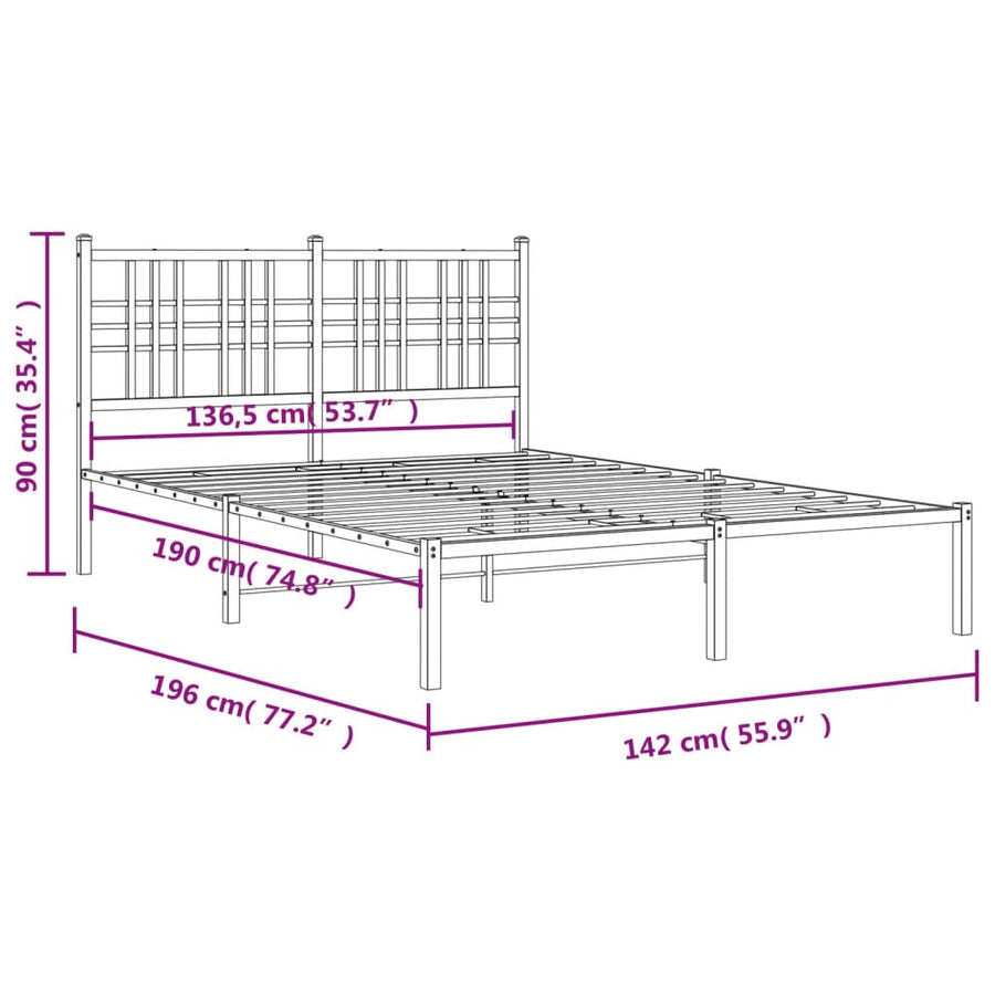 Bedframe met hoofdbord metaal zwart 135x190 cm