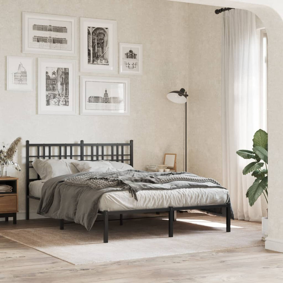 Bedframe met hoofdbord metaal zwart 140x190 cm