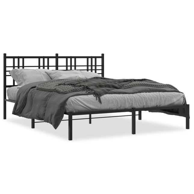 Bedframe met hoofdbord metaal zwart 160x200 cm