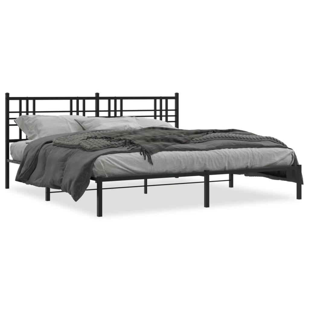 Bedframe met hoofdbord metaal zwart 183x213 cm
