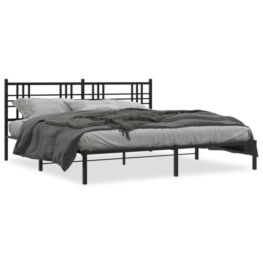 Bedframe met hoofdbord metaal zwart 183x213 cm