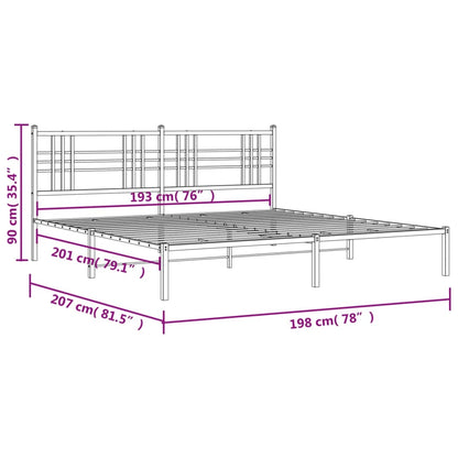 Bedframe met hoofdbord metaal zwart 193x203 cm