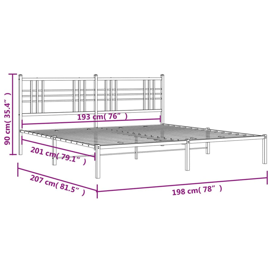 Bedframe met hoofdbord metaal zwart 193x203 cm