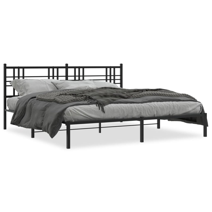 Bedframe met hoofdbord metaal zwart 193x203 cm