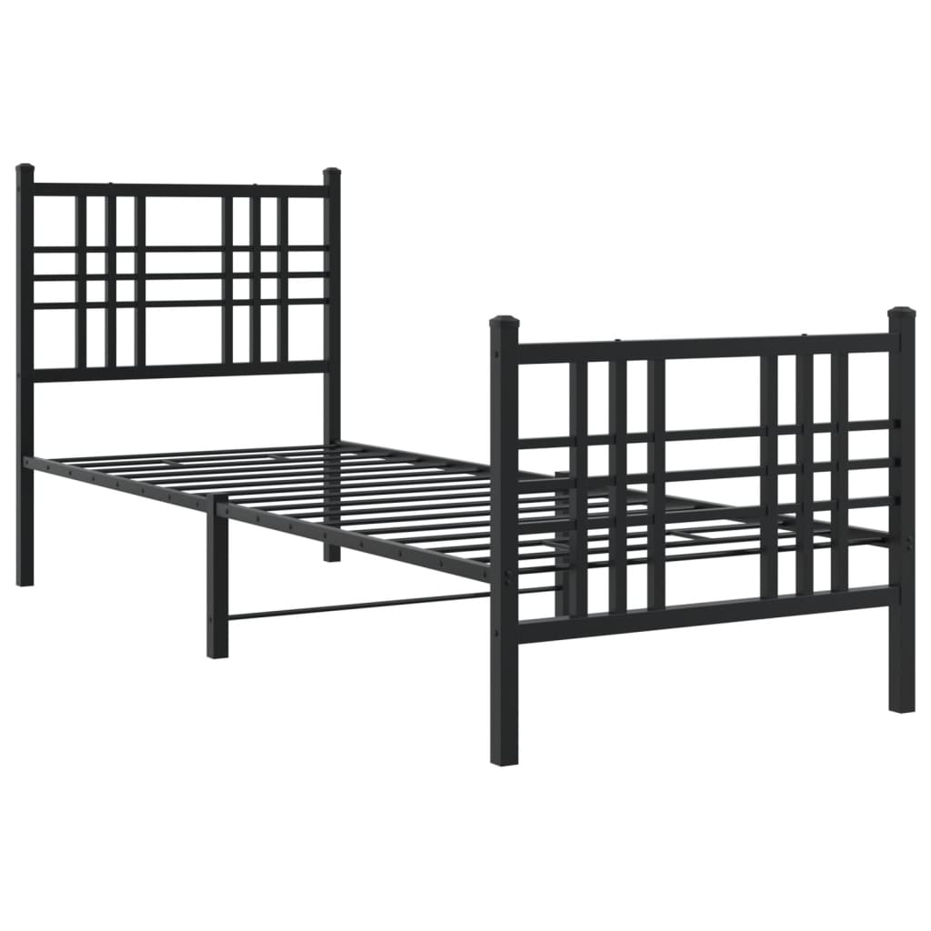 Bedframe met hoofd- en voeteneinde metaal zwart 75x190 cm