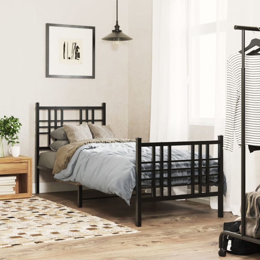 Bedframe met hoofd- en voeteneinde metaal zwart 75x190 cm