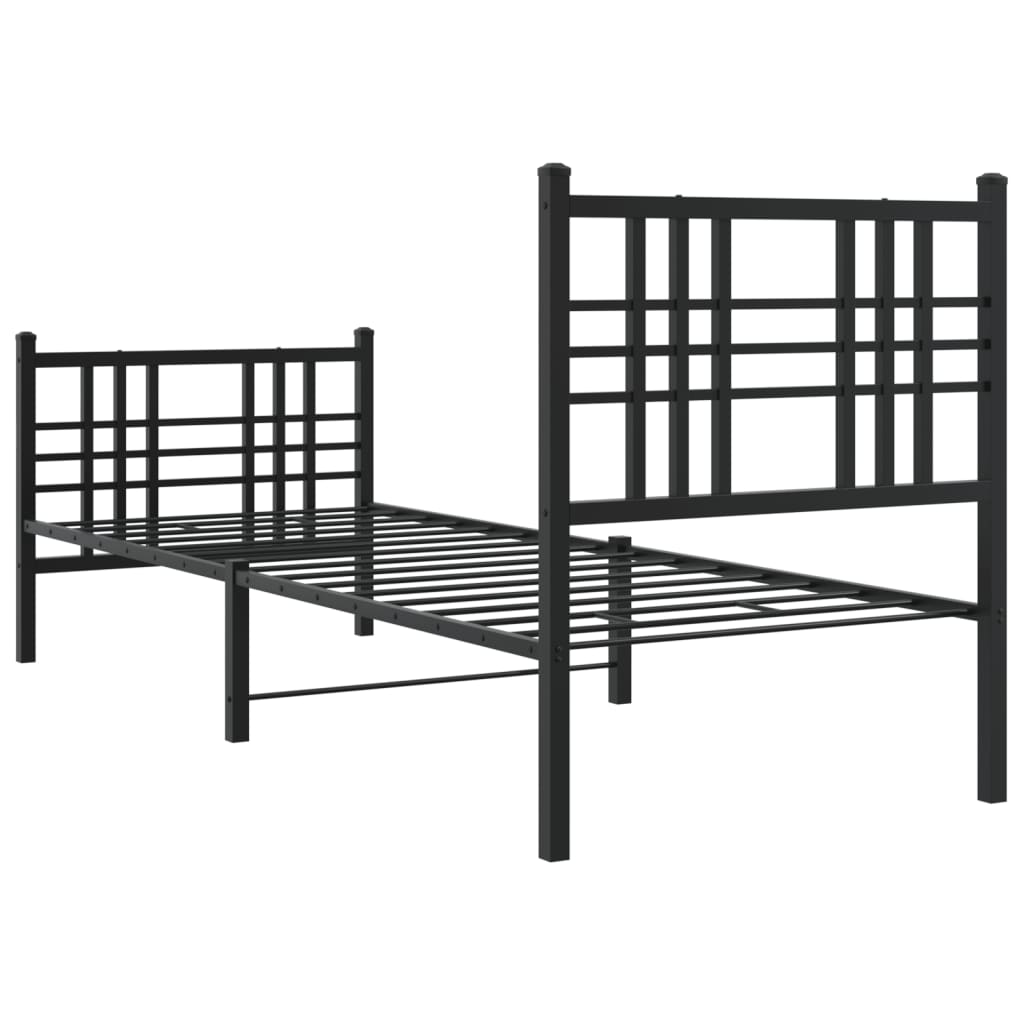 Bedframe met hoofd- en voeteneinde metaal zwart 75x190 cm