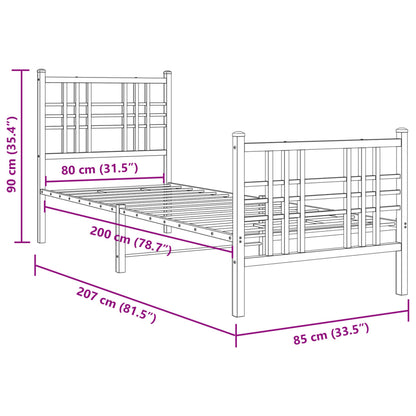 Bedframe met hoofd- en voeteneinde metaal zwart 75x190 cm