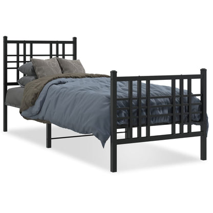 Bedframe met hoofd- en voeteneinde metaal zwart 75x190 cm
