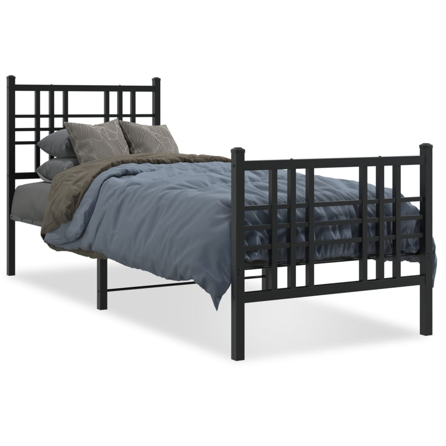 Bedframe met hoofd- en voeteneinde metaal zwart 75x190 cm