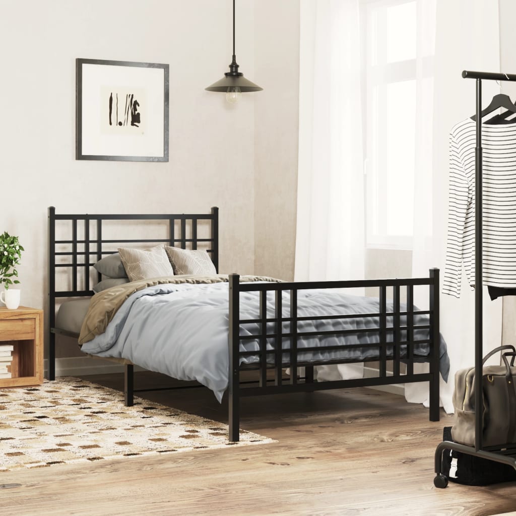 Bedframe Met Hoofd- En Voeteneinde Metaal 90 x 190 cm Zwart