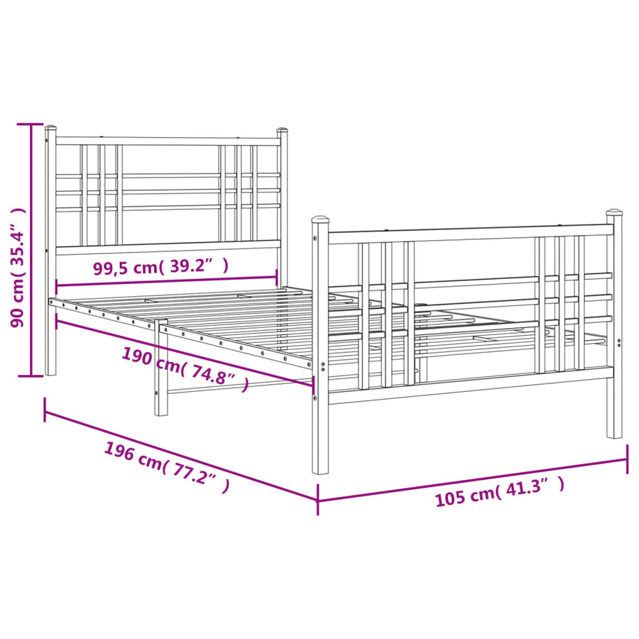 Bedframe met hoofd- en voeteneinde metaal zwart 100x190 cm