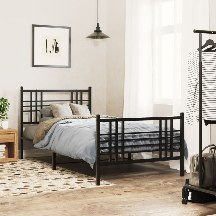 Bedframe met hoofd- en voeteneinde metaal zwart 100x200 cm