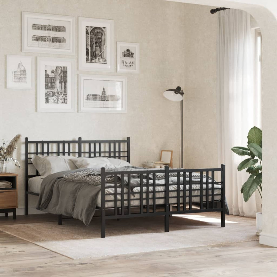 Bedframe met hoofd- en voeteneinde metaal zwart 137x190 cm