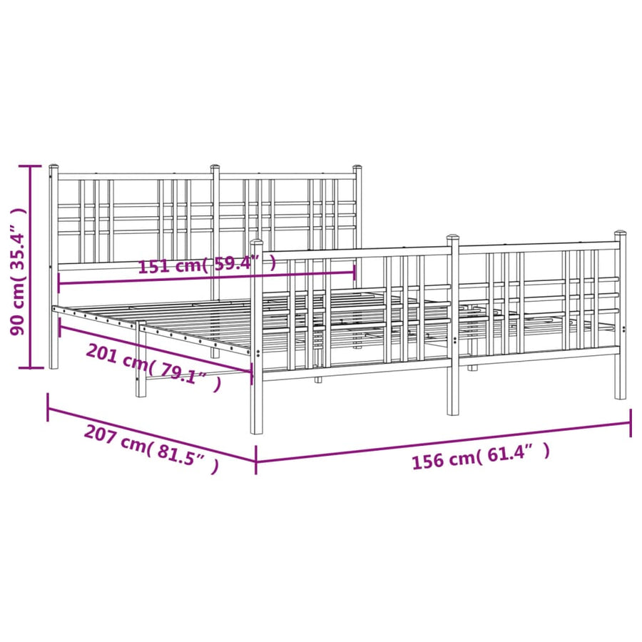 Bedframe Met Hoofd- En Voeteneinde Metaal 150 x 200 cm