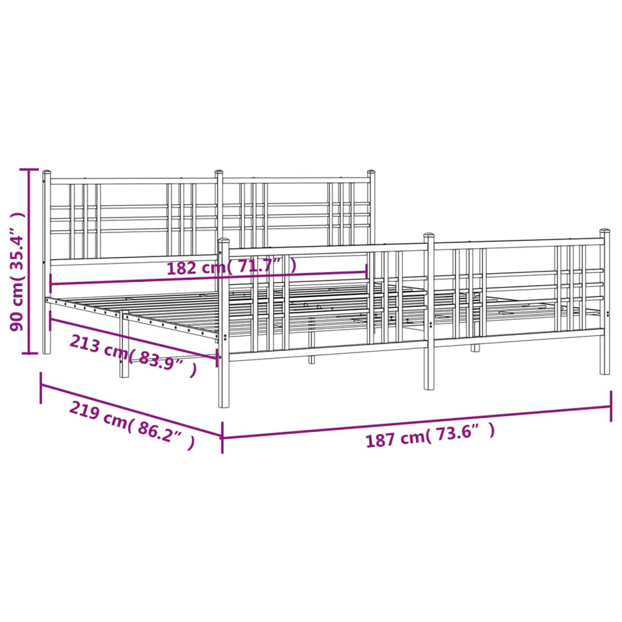 Bedframe met hoofd- en voeteneinde metaal zwart 183x213 cm