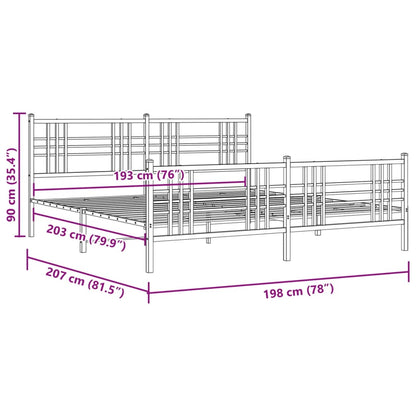 Bedframe met hoofd- en voeteneinde metaal zwart 193x203 cm
